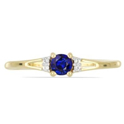 BUY 14K GOLD REAL BLUE SAPPHIRE GEMSTONE WITH WHITE DIAMOND CLASSIC RING